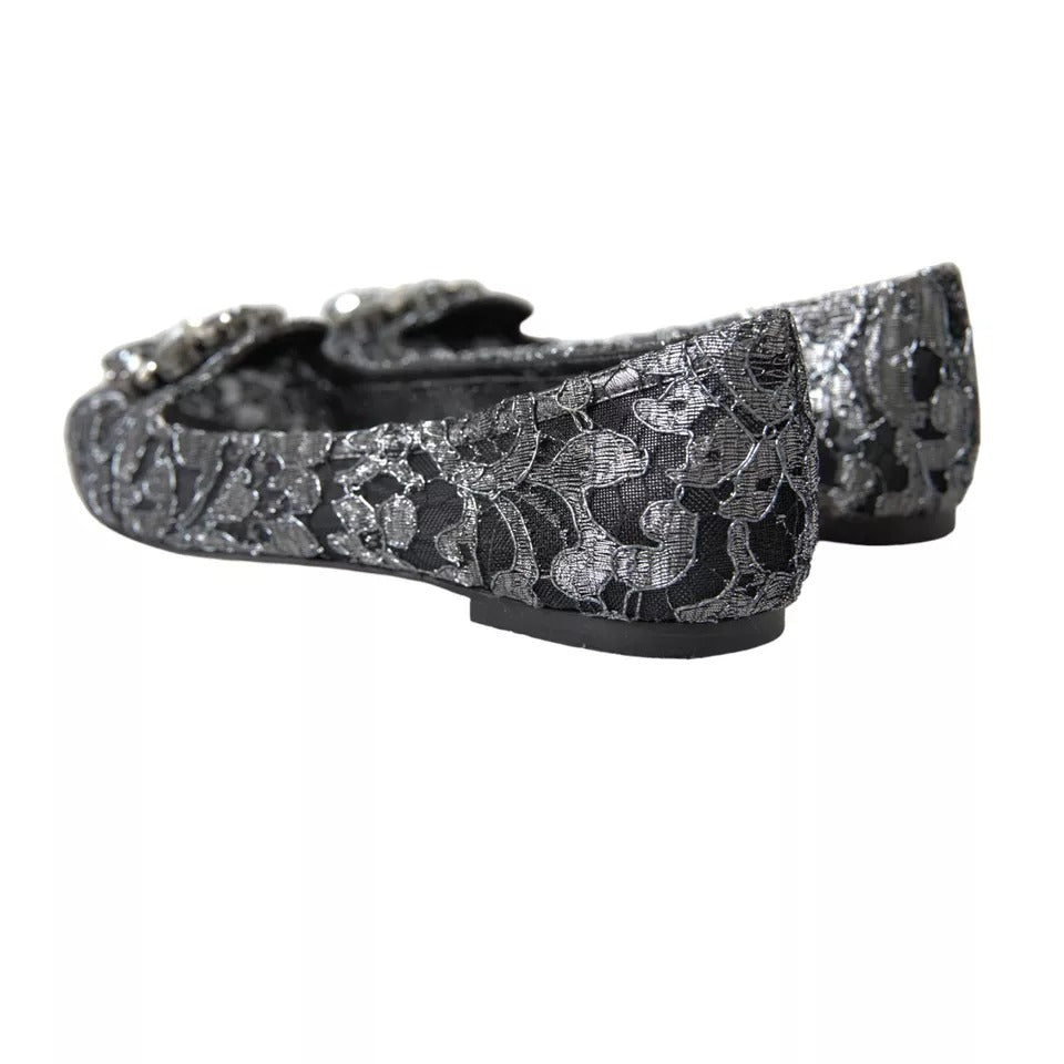 Παπούτσια Loafers με κρυστάλλινα μπαλέτα Dolce &amp; Gabbana Grey Black Lace