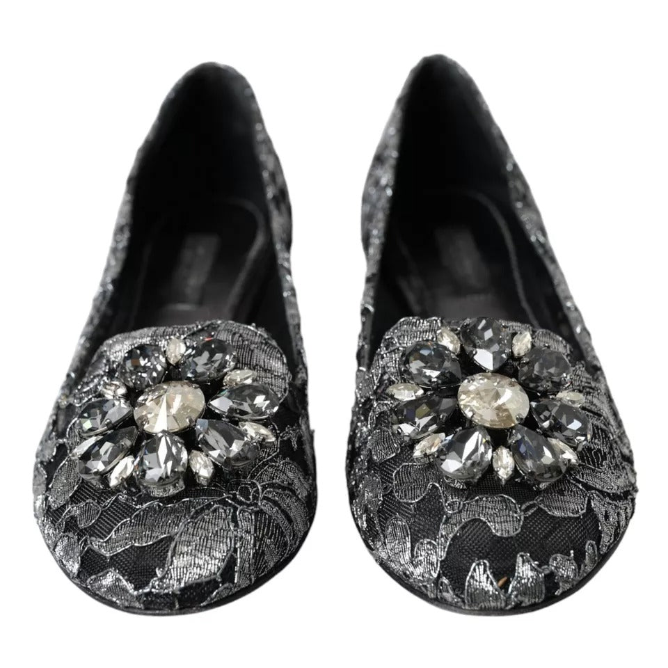 Παπούτσια Loafers με κρυστάλλινα μπαλέτα Dolce &amp; Gabbana Grey Black Lace