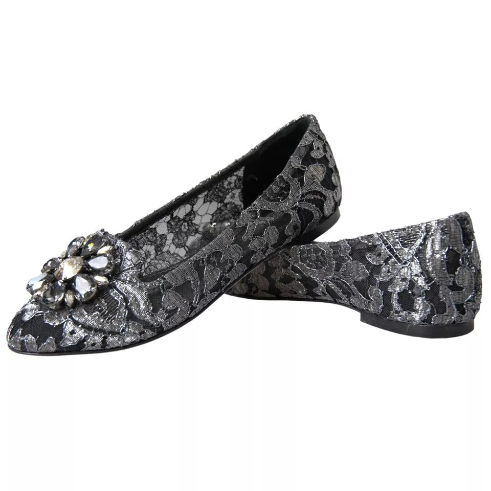 Παπούτσια Loafers με κρυστάλλινα μπαλέτα Dolce &amp; Gabbana Grey Black Lace