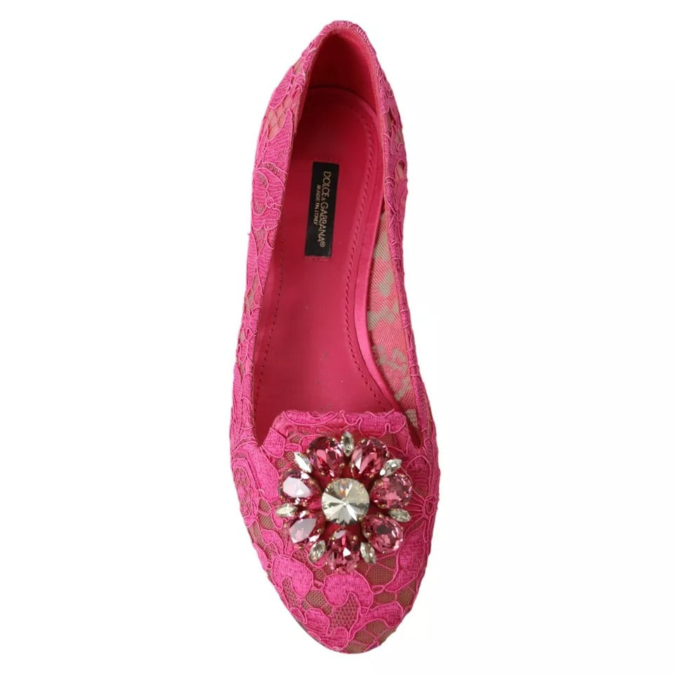 Παπούτσια Loafers μπαλέτου Dolce &amp; Gabbana Pink Lace Crystal