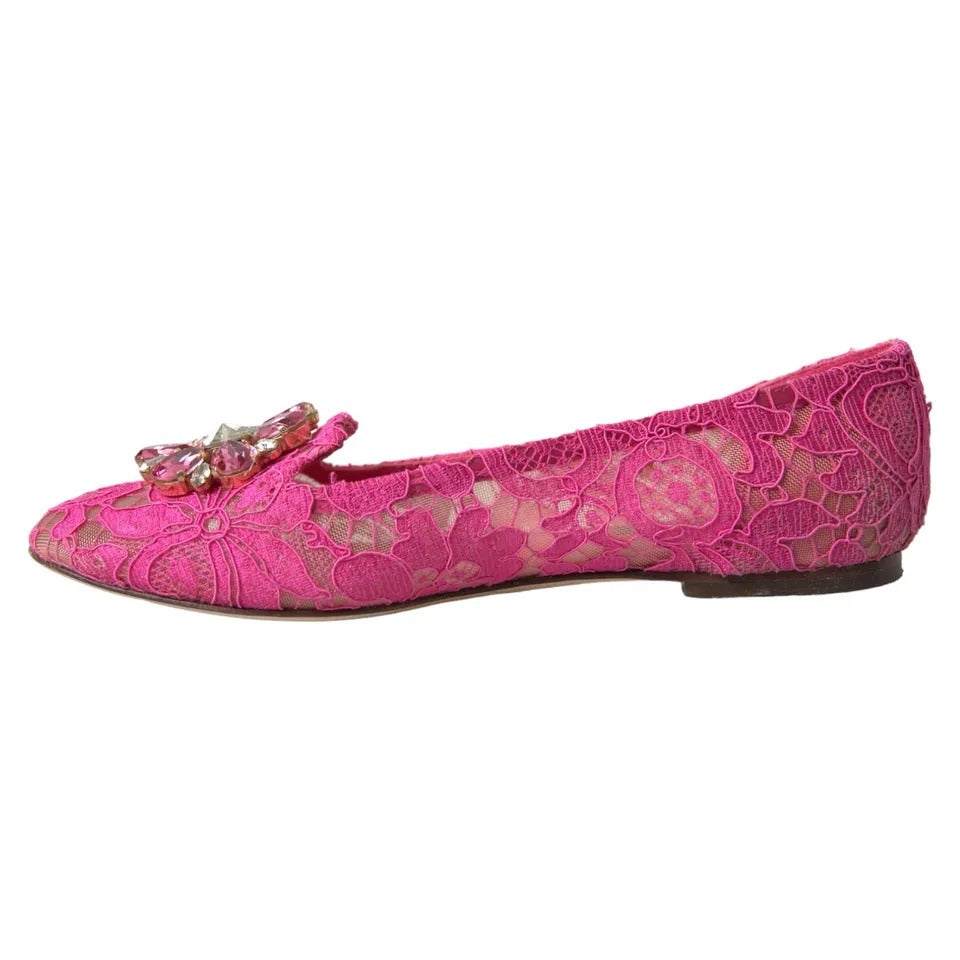 Παπούτσια Loafers μπαλέτου Dolce &amp; Gabbana Pink Lace Crystal