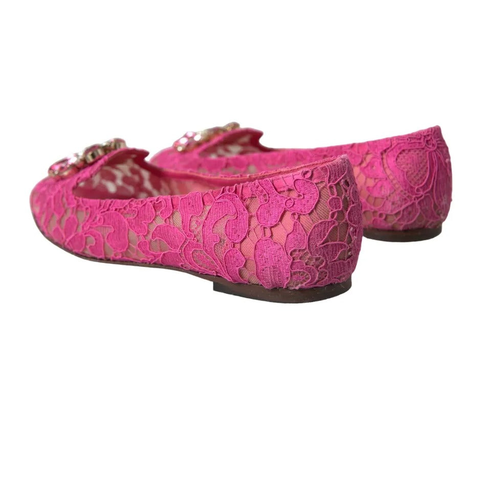 Παπούτσια Loafers μπαλέτου Dolce &amp; Gabbana Pink Lace Crystal