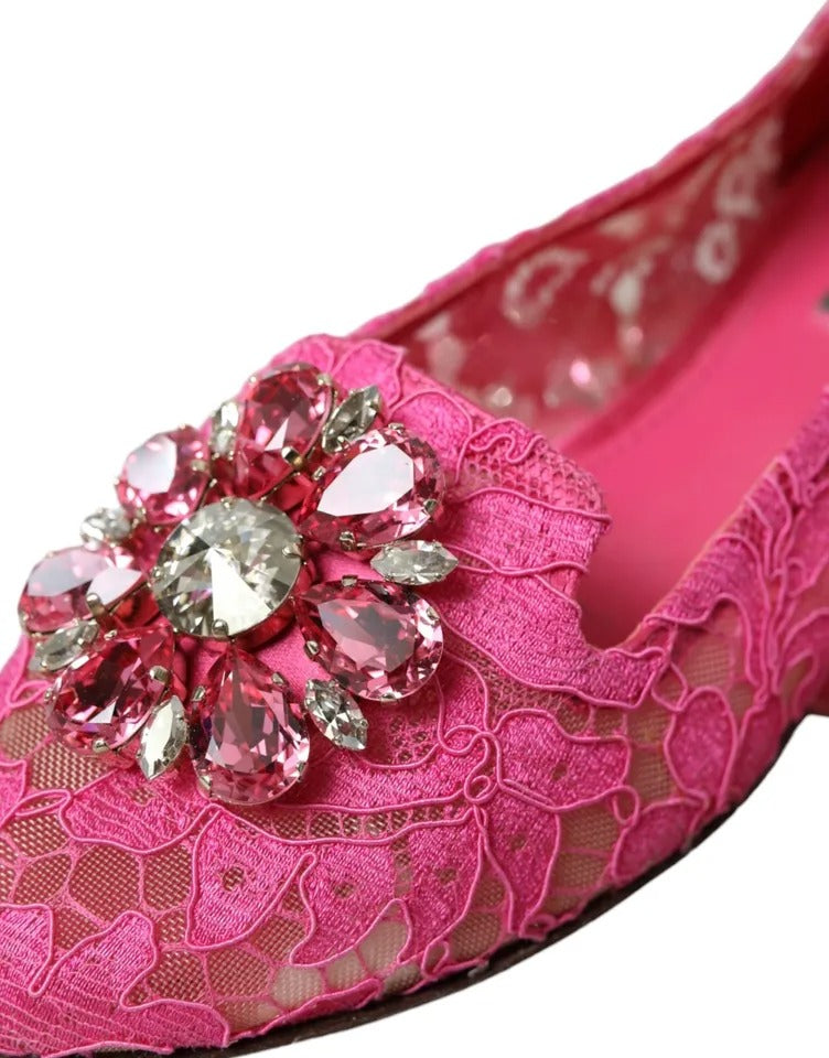 Παπούτσια Loafers μπαλέτου Dolce &amp; Gabbana Pink Lace Crystal