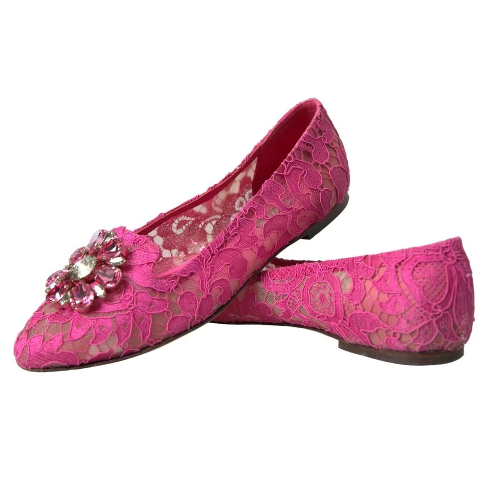 Παπούτσια Loafers μπαλέτου Dolce &amp; Gabbana Pink Lace Crystal