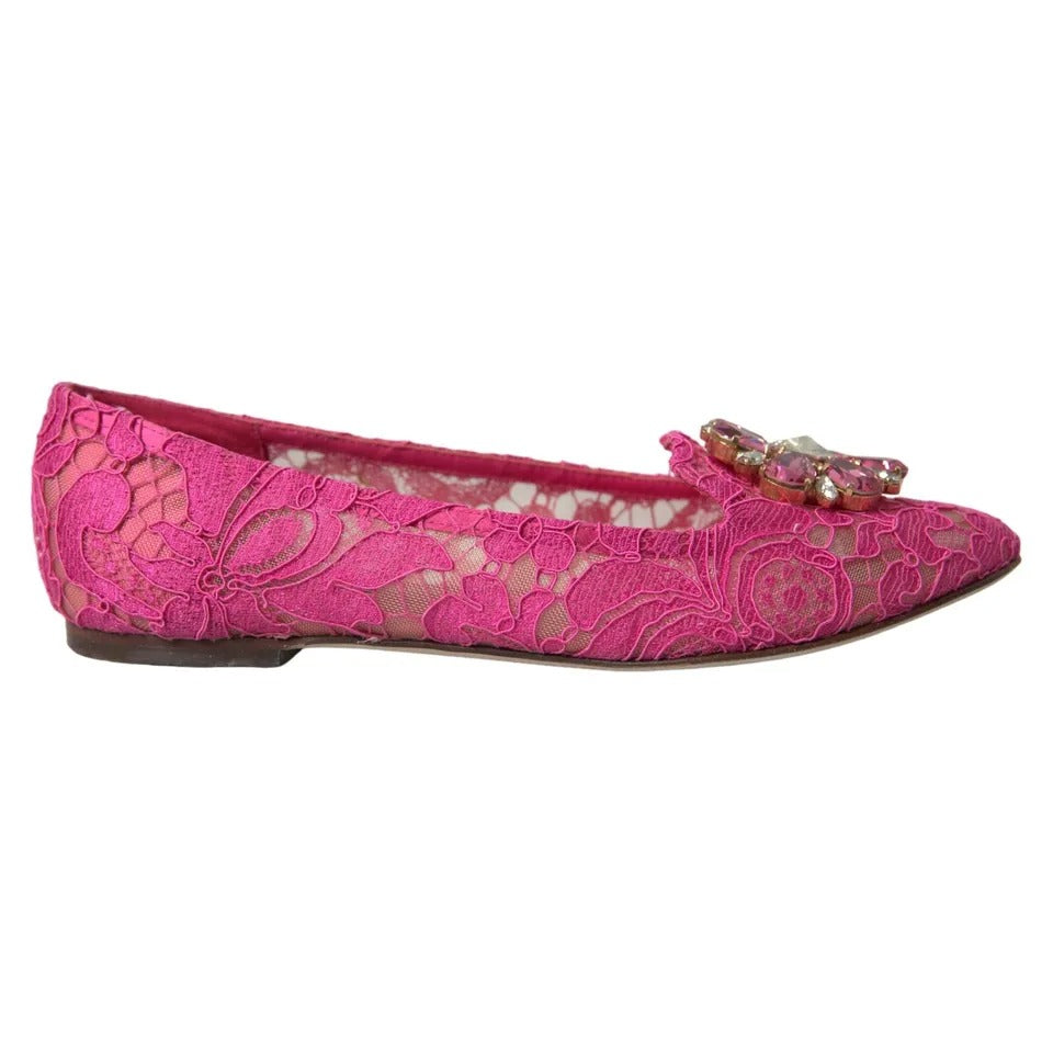 Παπούτσια Loafers μπαλέτου Dolce &amp; Gabbana Pink Lace Crystal