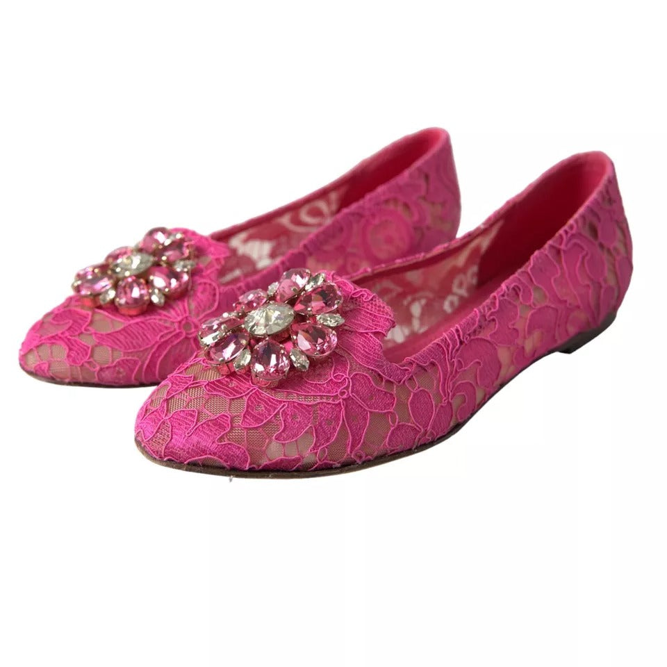 Παπούτσια Loafers μπαλέτου Dolce &amp; Gabbana Pink Lace Crystal