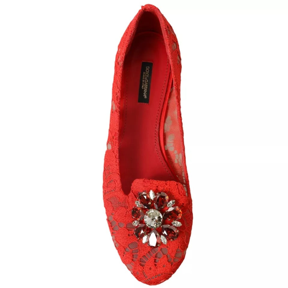 Παπούτσια Loafers με κρυστάλλινα μπαλέτα Dolce &amp; Gabbana Red Lace