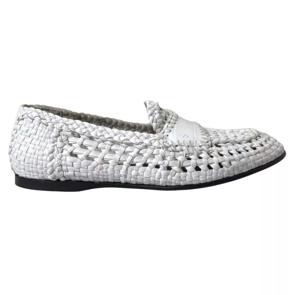 Dolce &amp; Gabbana White Woven Leather Ανδρικά παπούτσια Slip On Loafers