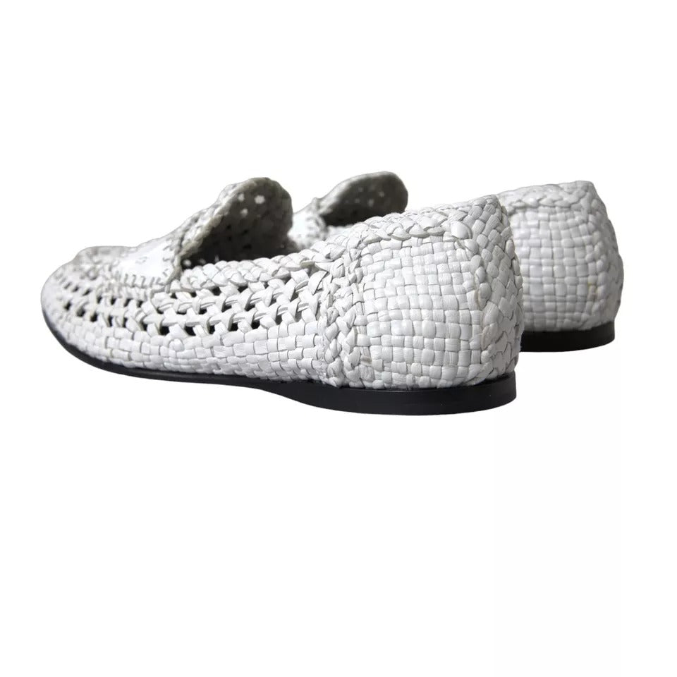 Dolce &amp; Gabbana White Woven Leather Ανδρικά παπούτσια Slip On Loafers