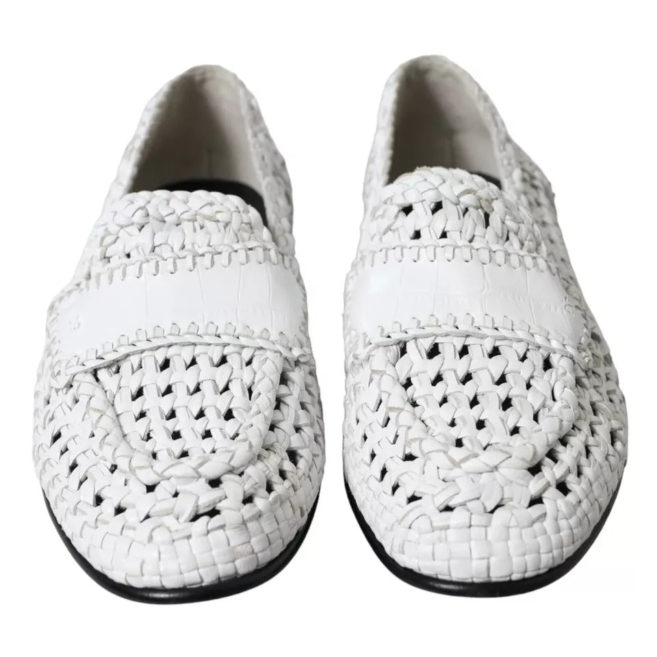 Dolce &amp; Gabbana White Woven Leather Ανδρικά παπούτσια Slip On Loafers