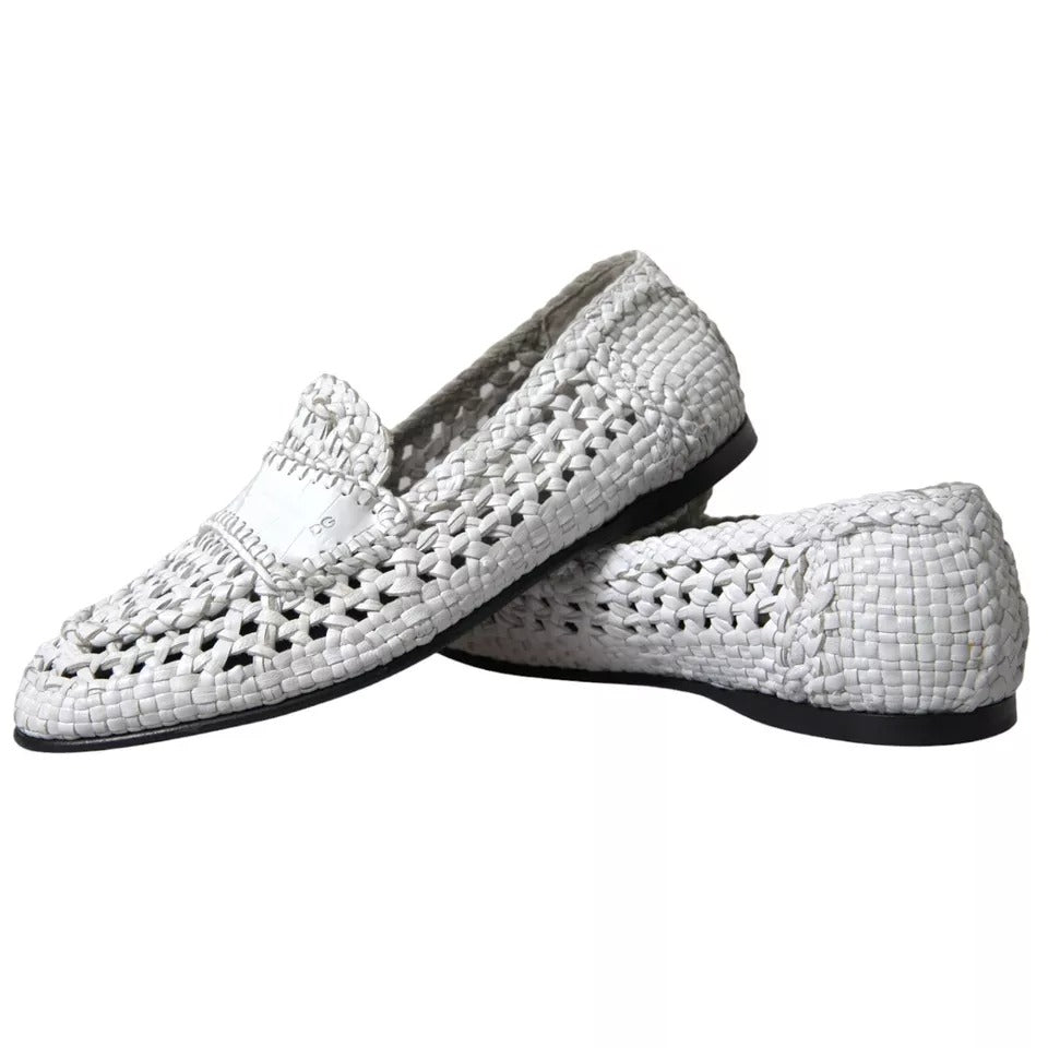 Dolce &amp; Gabbana White Woven Leather Ανδρικά παπούτσια Slip On Loafers