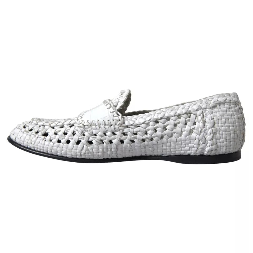 Dolce &amp; Gabbana White Woven Leather Ανδρικά παπούτσια Slip On Loafers