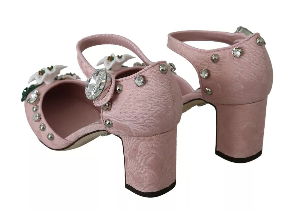 Παπούτσια Dolce &amp; Gabbana Pink Brocade Crystal Lily Ankle Strap