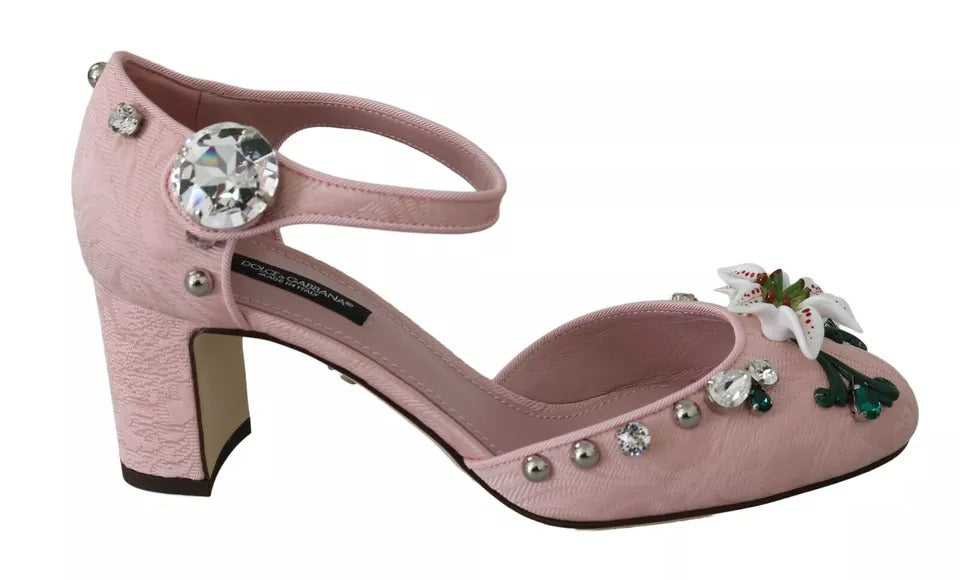 Παπούτσια Dolce &amp; Gabbana Pink Brocade Crystal Lily Ankle Strap