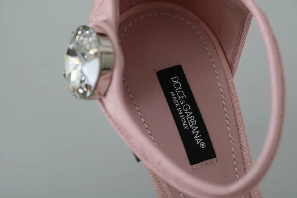 Παπούτσια Dolce &amp; Gabbana Pink Brocade Crystal Lily Ankle Strap