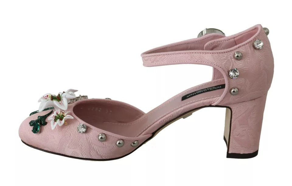 Παπούτσια Dolce &amp; Gabbana Pink Brocade Crystal Lily Ankle Strap