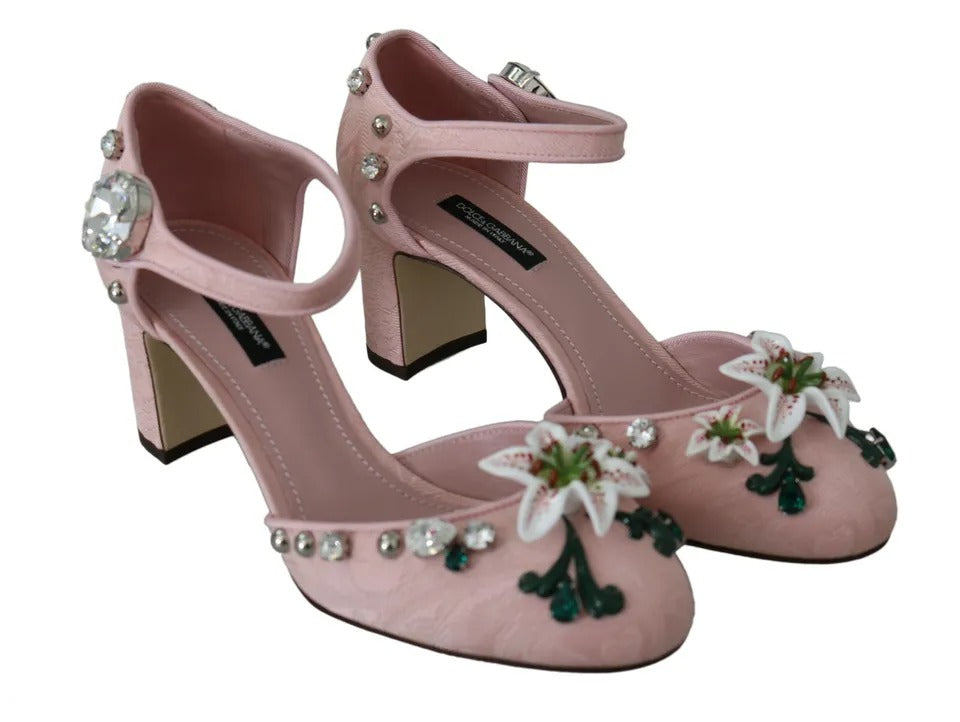 Παπούτσια Dolce &amp; Gabbana Pink Brocade Crystal Lily Ankle Strap