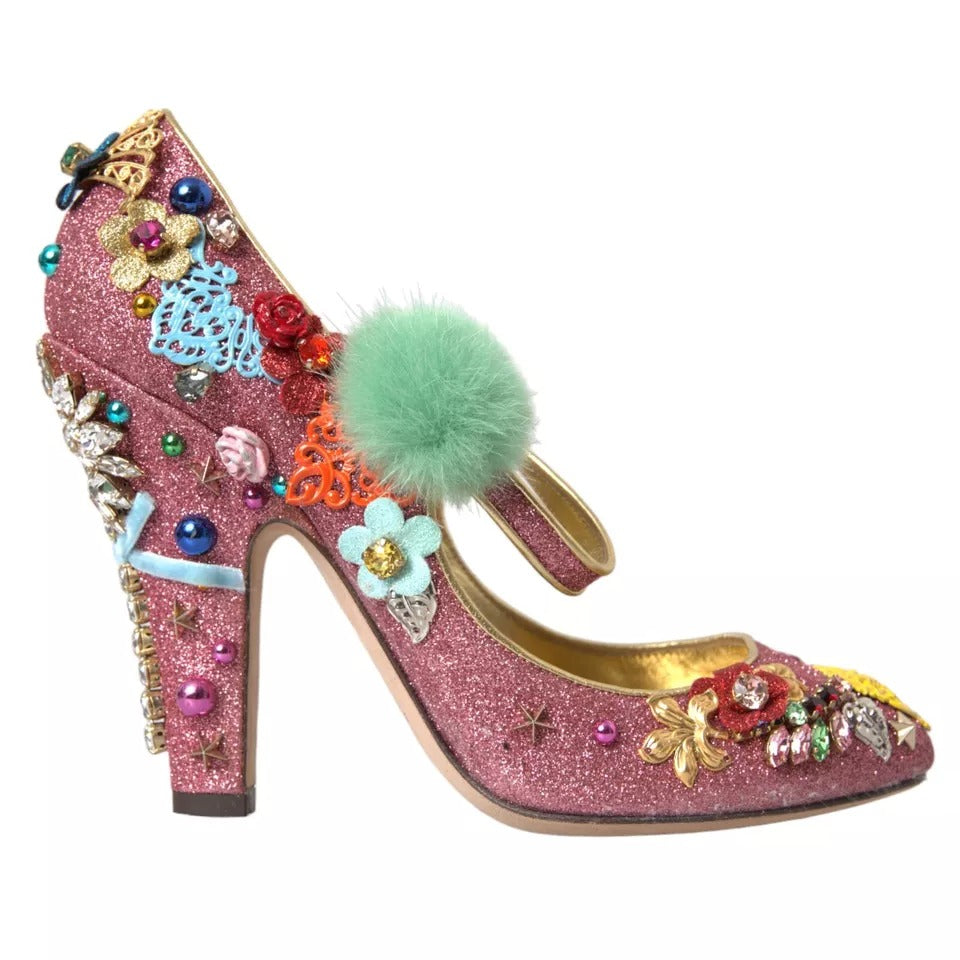 Παπούτσια Dolce &amp; Gabbana Pink Embelled Fur Mary Jane Pumps