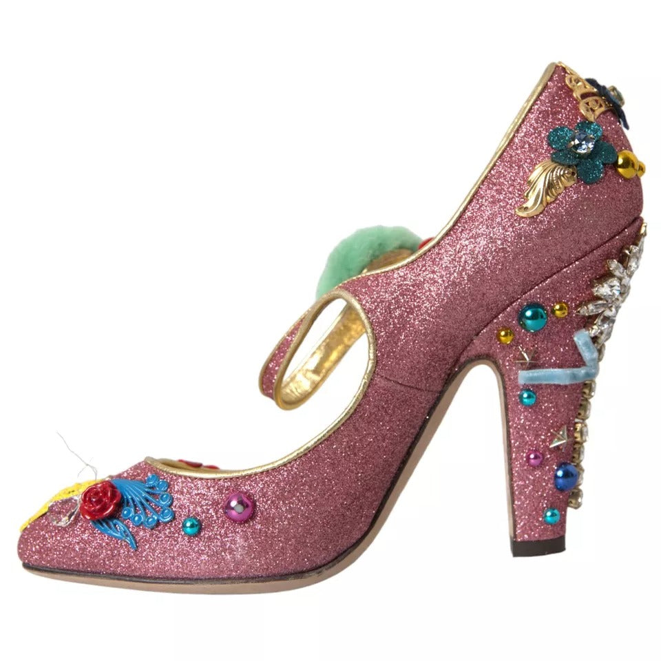 Παπούτσια Dolce &amp; Gabbana Pink Embelled Fur Mary Jane Pumps