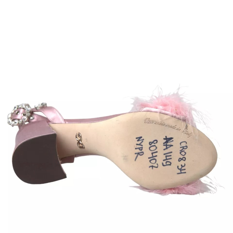 Dolce & Gabbana Pink Turkey Feather Embellished Sandals Shoes