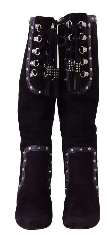 Παπούτσια με ψηλές μπότες Dolce &amp; Gabbana Purple Suede Leather Studded