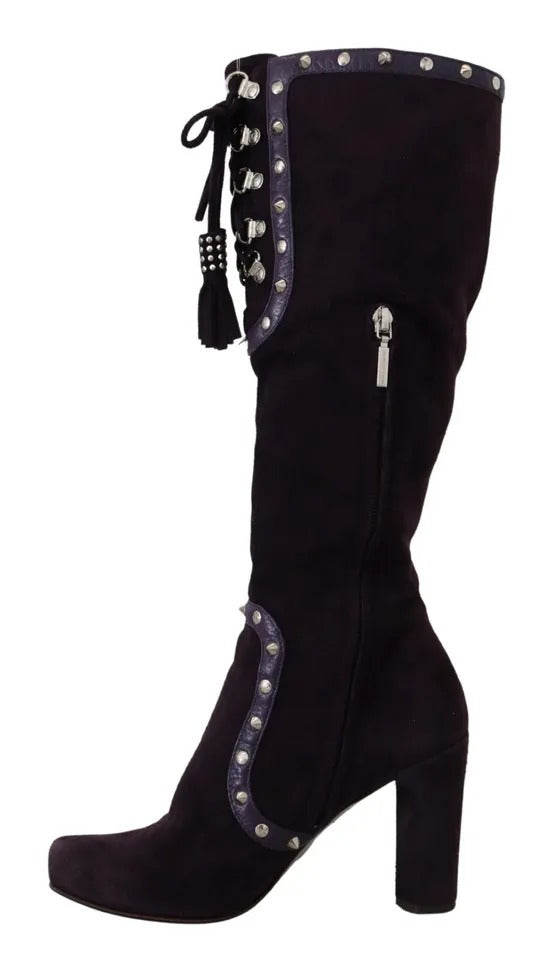 Παπούτσια με ψηλές μπότες Dolce &amp; Gabbana Purple Suede Leather Studded