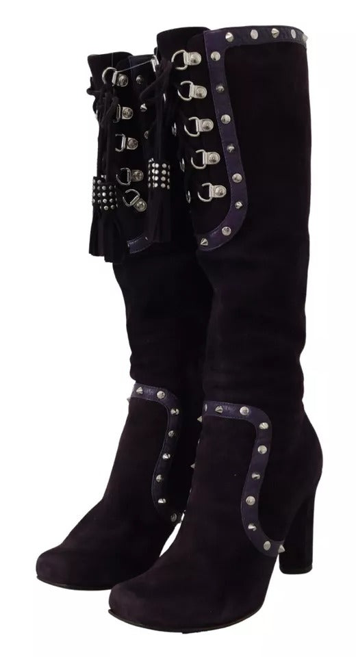 Παπούτσια με ψηλές μπότες Dolce &amp; Gabbana Purple Suede Leather Studded