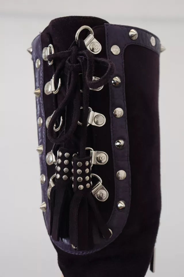 Παπούτσια με ψηλές μπότες Dolce &amp; Gabbana Purple Suede Leather Studded