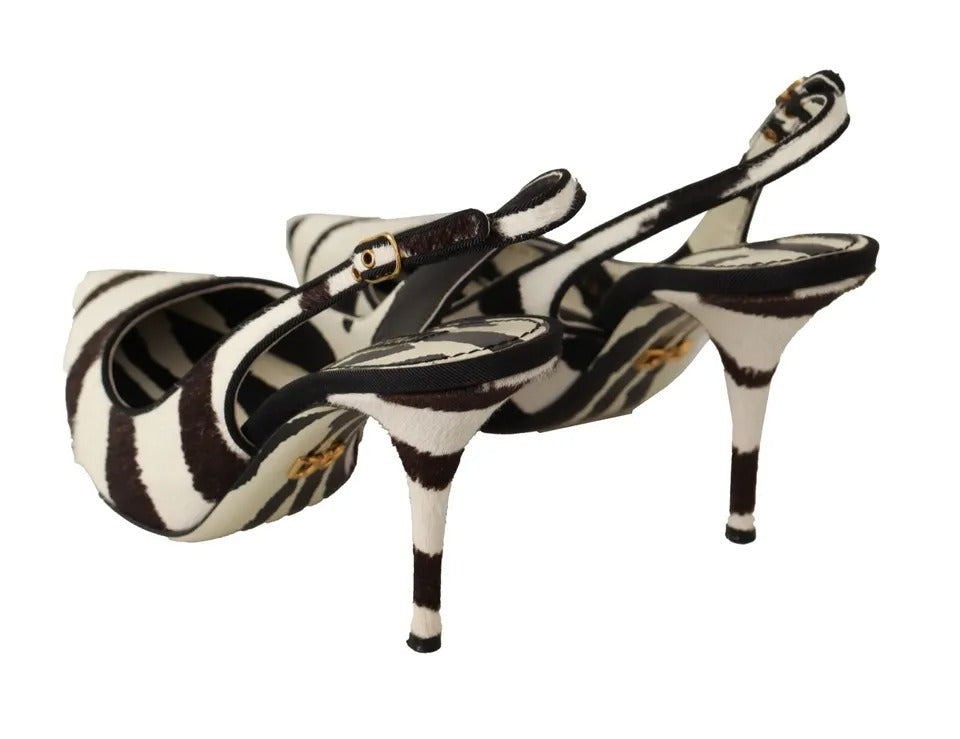 Dolce &amp; Gabbana Black White Zebra Δερμάτινα Τακούνια Slingback