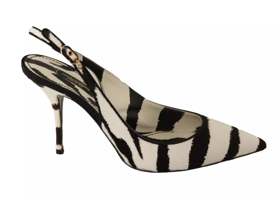 Dolce &amp; Gabbana Black White Zebra Δερμάτινα Τακούνια Slingback