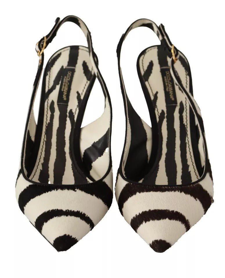 Dolce &amp; Gabbana Black White Zebra Δερμάτινα Τακούνια Slingback