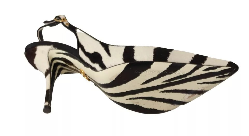 Dolce &amp; Gabbana Black White Zebra Δερμάτινα Τακούνια Slingback