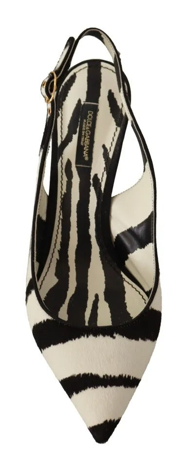 Dolce &amp; Gabbana Black White Zebra Δερμάτινα Τακούνια Slingback