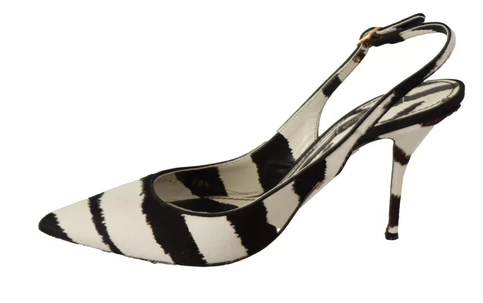 Dolce &amp; Gabbana Black White Zebra Δερμάτινα Τακούνια Slingback