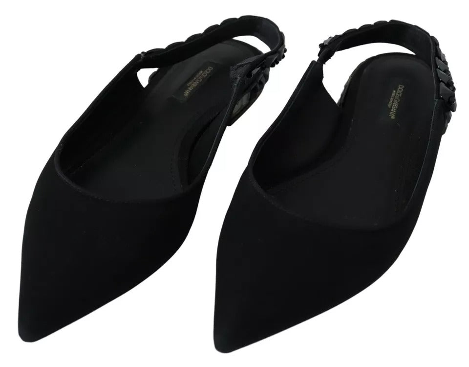 Παπούτσια Charmeuse από κρυστάλλινα slingback μαύρα φλατ Dolce &amp; Gabbana