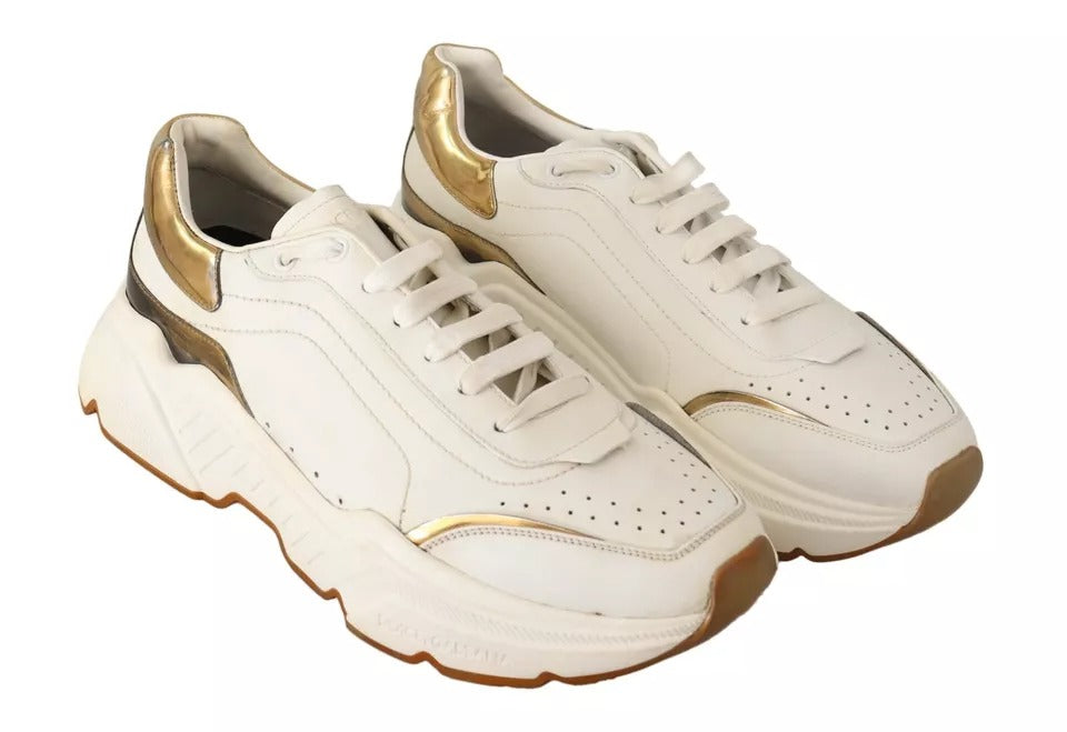 Dolce &amp; Gabbana White Gold Δερμάτινα Αθλητικά παπούτσια DAYMASTER Sneakers