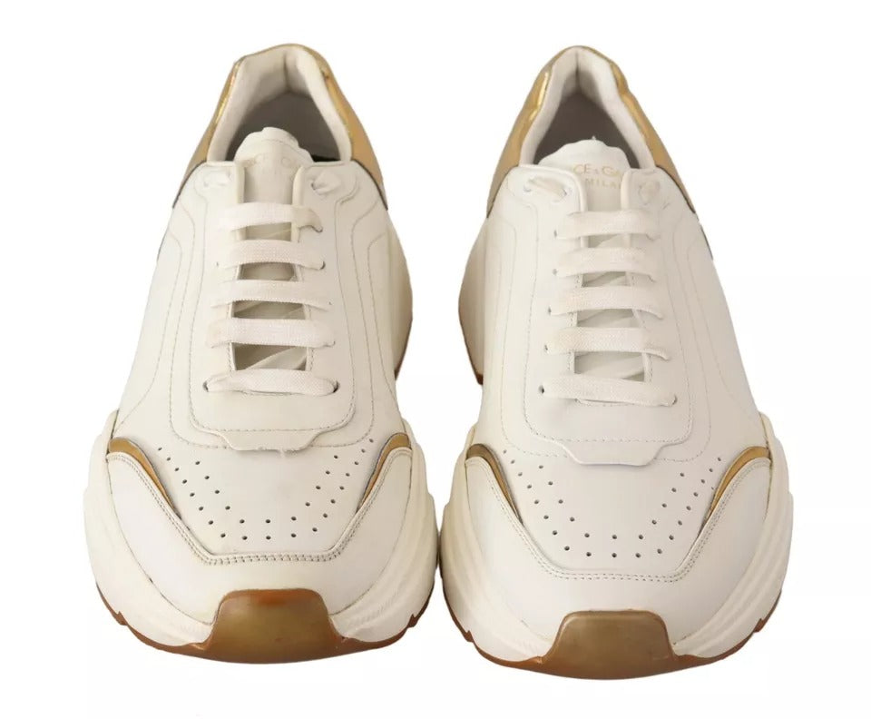 Dolce &amp; Gabbana White Gold Δερμάτινα Αθλητικά παπούτσια DAYMASTER Sneakers