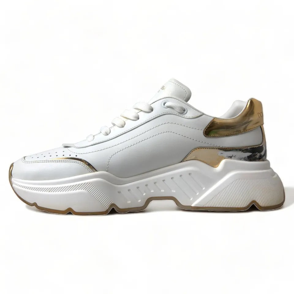 Dolce &amp; Gabbana White Gold Δερμάτινα Αθλητικά παπούτσια DAYMASTER Sneakers