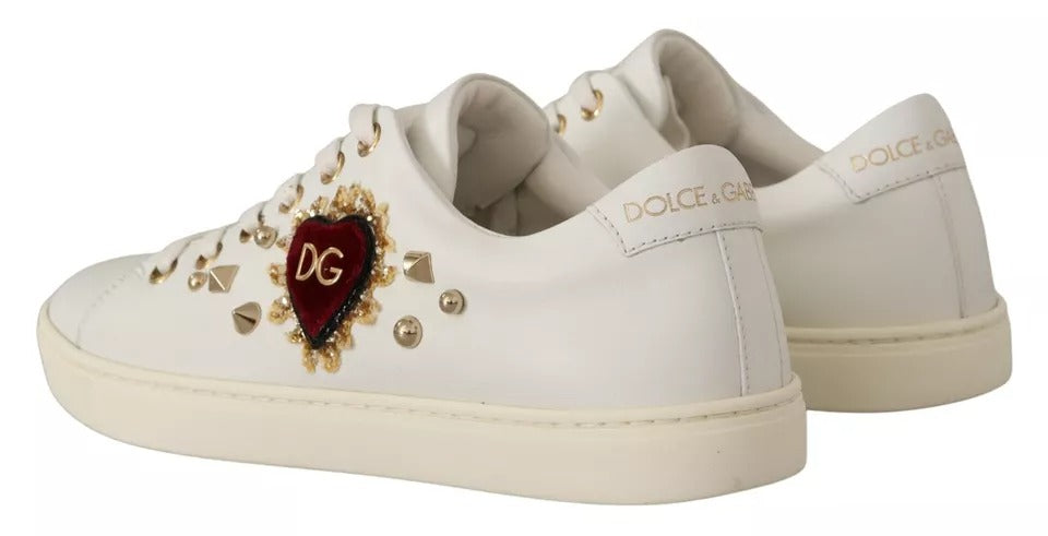 Παπούτσια πάνινα παπούτσια Dolce &amp; Gabbana White Leather Gold Red Heart Heart