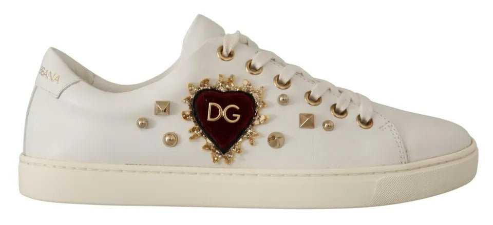 Παπούτσια πάνινα παπούτσια Dolce &amp; Gabbana White Leather Gold Red Heart Heart