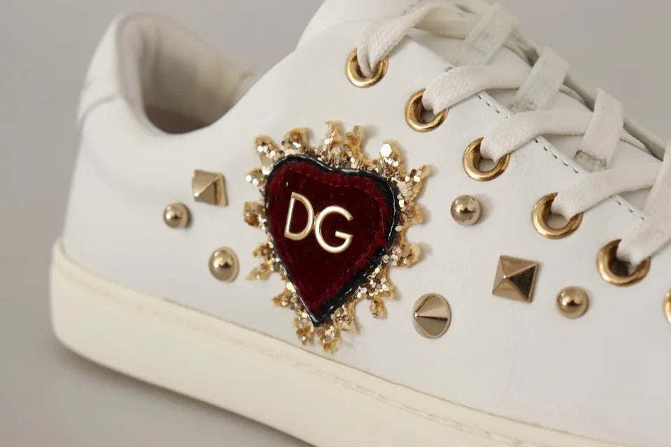 Παπούτσια πάνινα παπούτσια Dolce &amp; Gabbana White Leather Gold Red Heart Heart