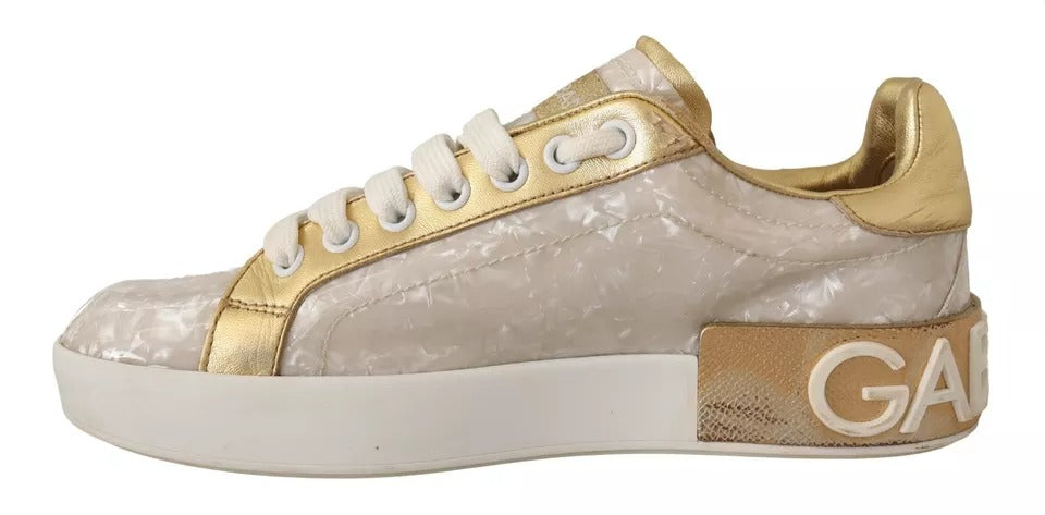 Casual παπούτσια Dolce &amp; Gabbana White Portofino Mother Of Pearl Sneakers