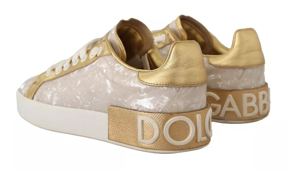 Casual παπούτσια Dolce &amp; Gabbana White Portofino Mother Of Pearl Sneakers