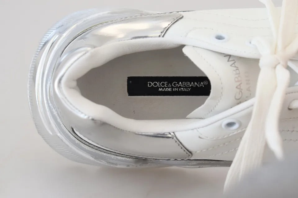 Dolce & Gabbana White Silver Leather Daymaster Women Sneakers Shoes