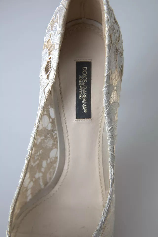 Dolce & Gabbana White Taormina Lace Crystal Heels Pumps Shoes