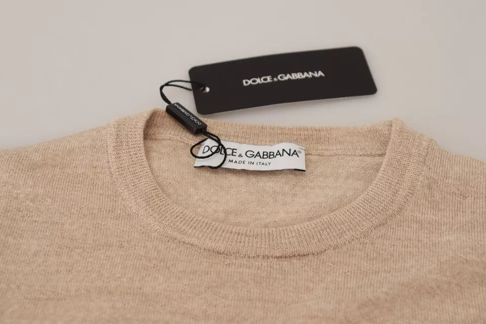 Πουλόβερ με λαιμόκοψη Dolce &amp; Gabbana Beige Virgin Wool Crew