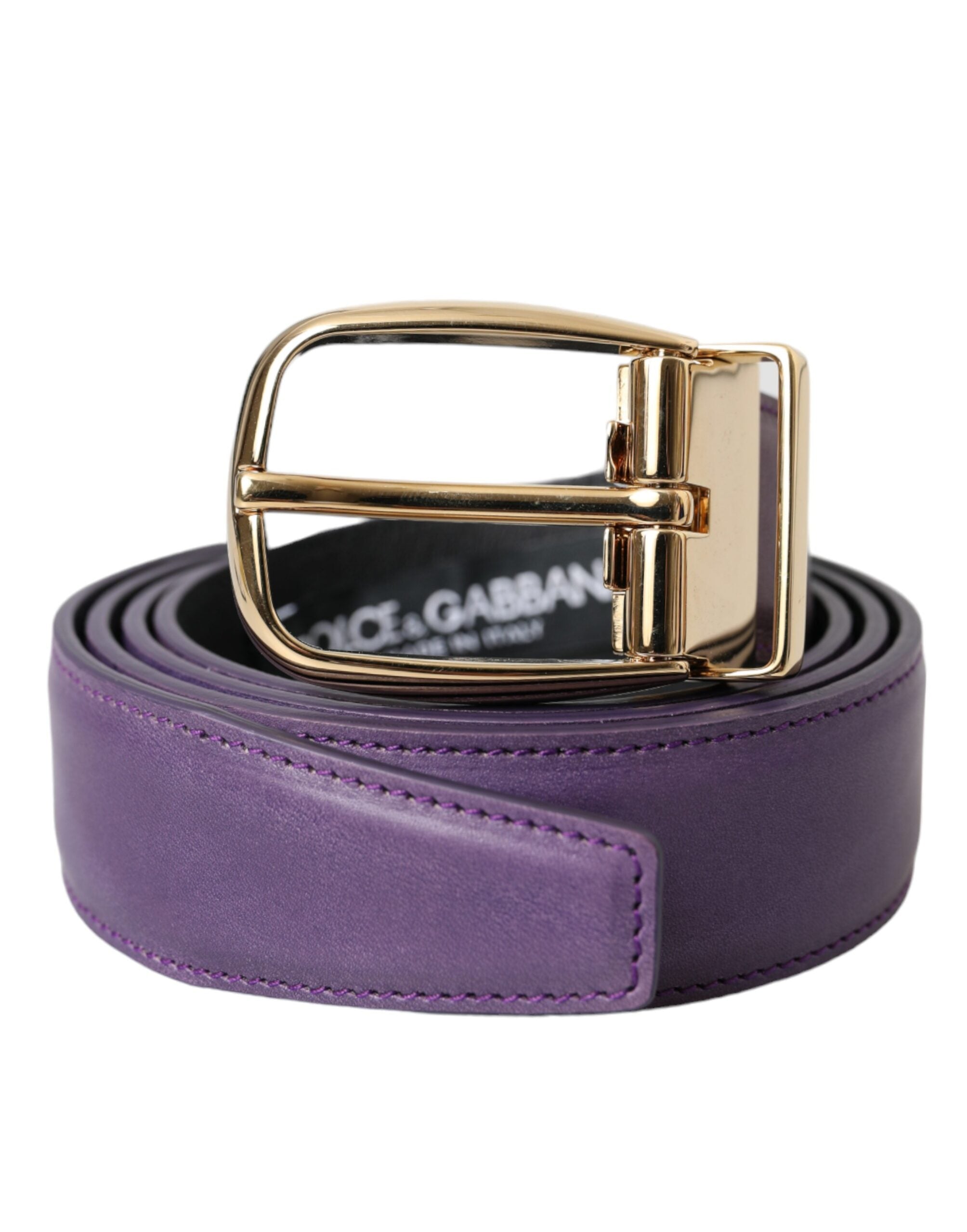 Ανδρική ζώνη με μεταλλική πόρπη Dolce &amp; Gabbana Purple Leather Gold