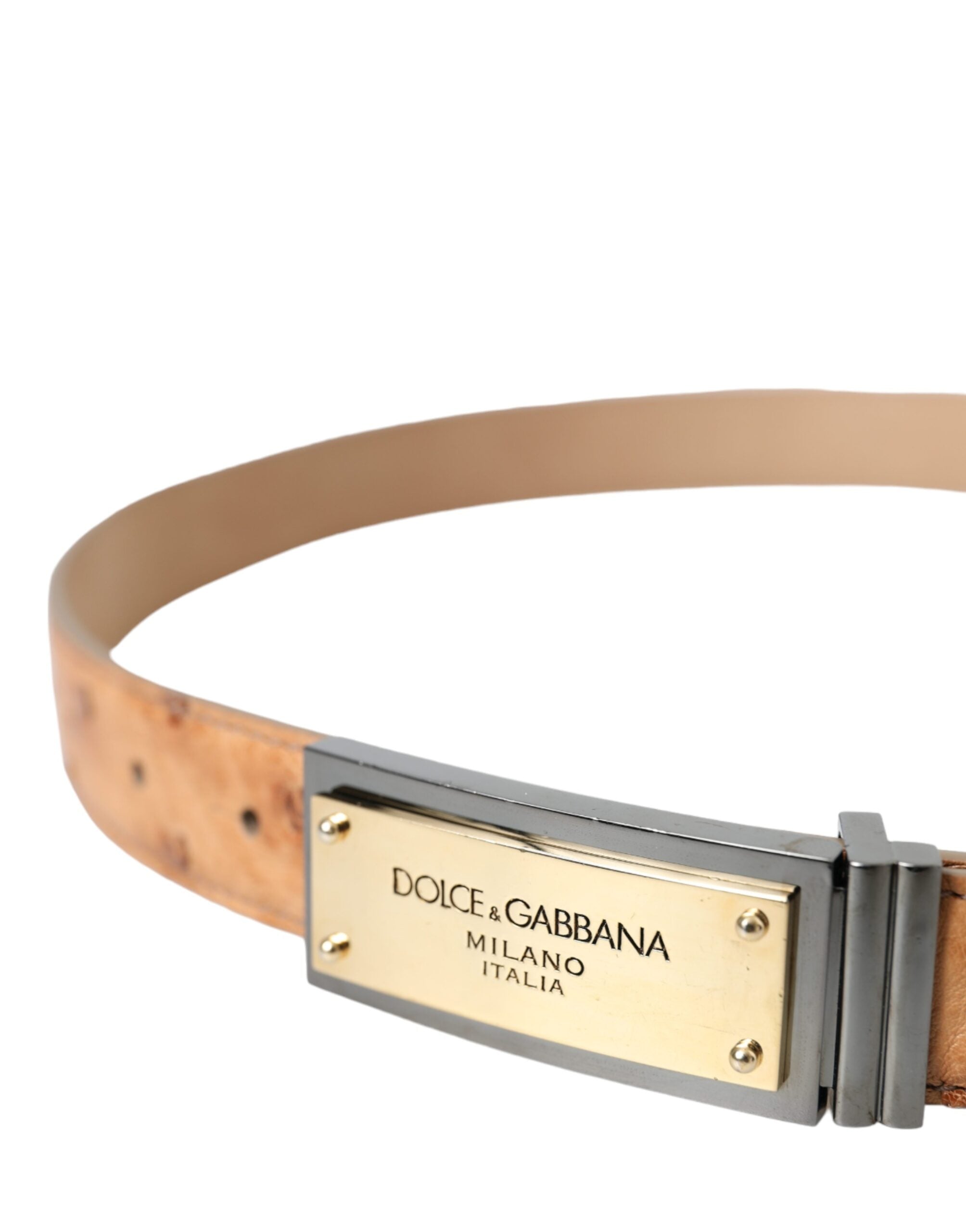 Ζώνη πόρπης με χαραγμένο λογότυπο Dolce &amp; Gabbana Beige Leather Gold