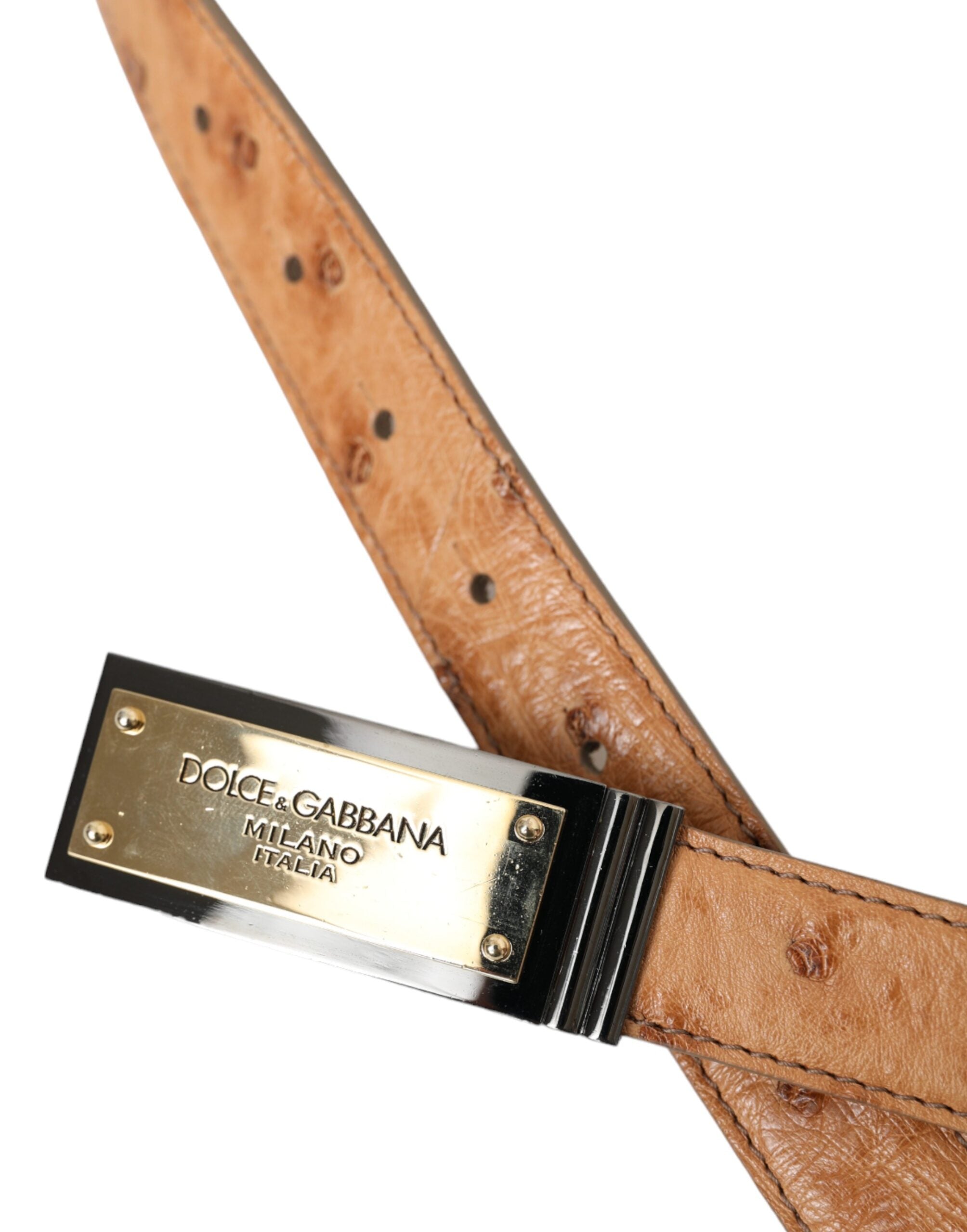 Ζώνη πόρπης με χαραγμένο λογότυπο Dolce &amp; Gabbana Beige Leather Gold