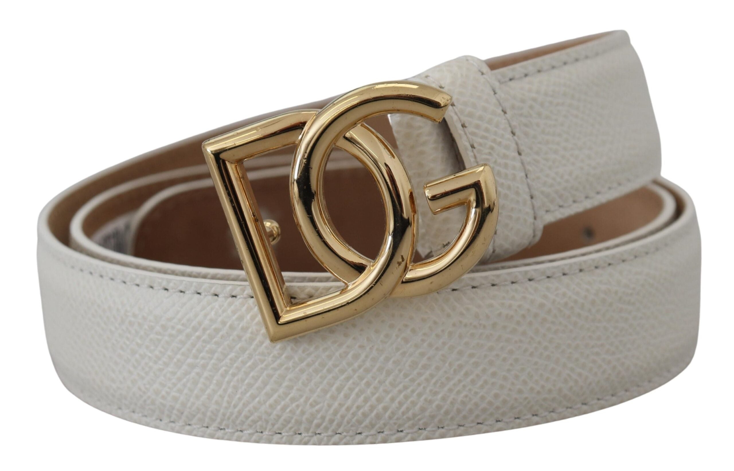 Dolce & Gabbana White Leather Gold DG Logo Buckle Belt Women